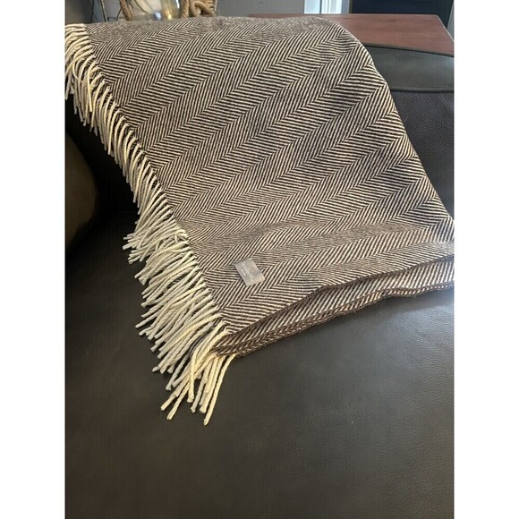 Tessilechiti Fringe Blanket Throw Brown Beige Stripe Made in Italy - Picture 1 of 5